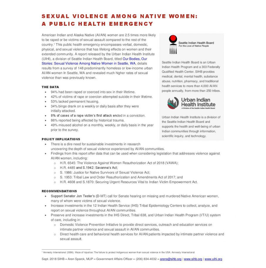 Sexual Violence Among Native Women: A Public Health Emergency