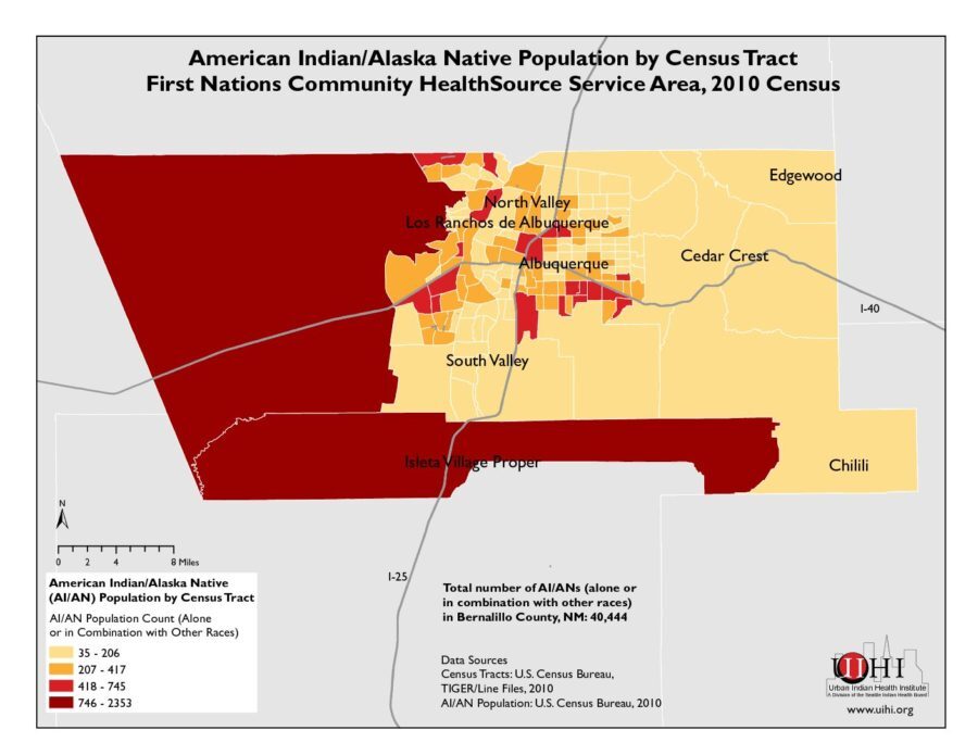 American Indian/Alaska Native Population by Census Tract - First Nations Community HealthSource Service Area, Albuquerque NM,   2010 Census