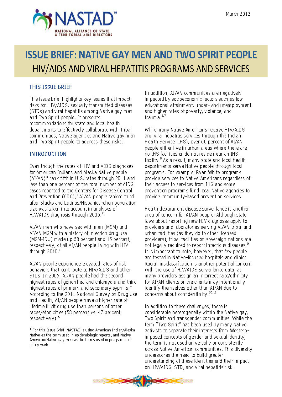 Issue Brief: Native Gay Men and Two-Spirit People HIV/AIDS and Viral Hepatitis Programs and Services