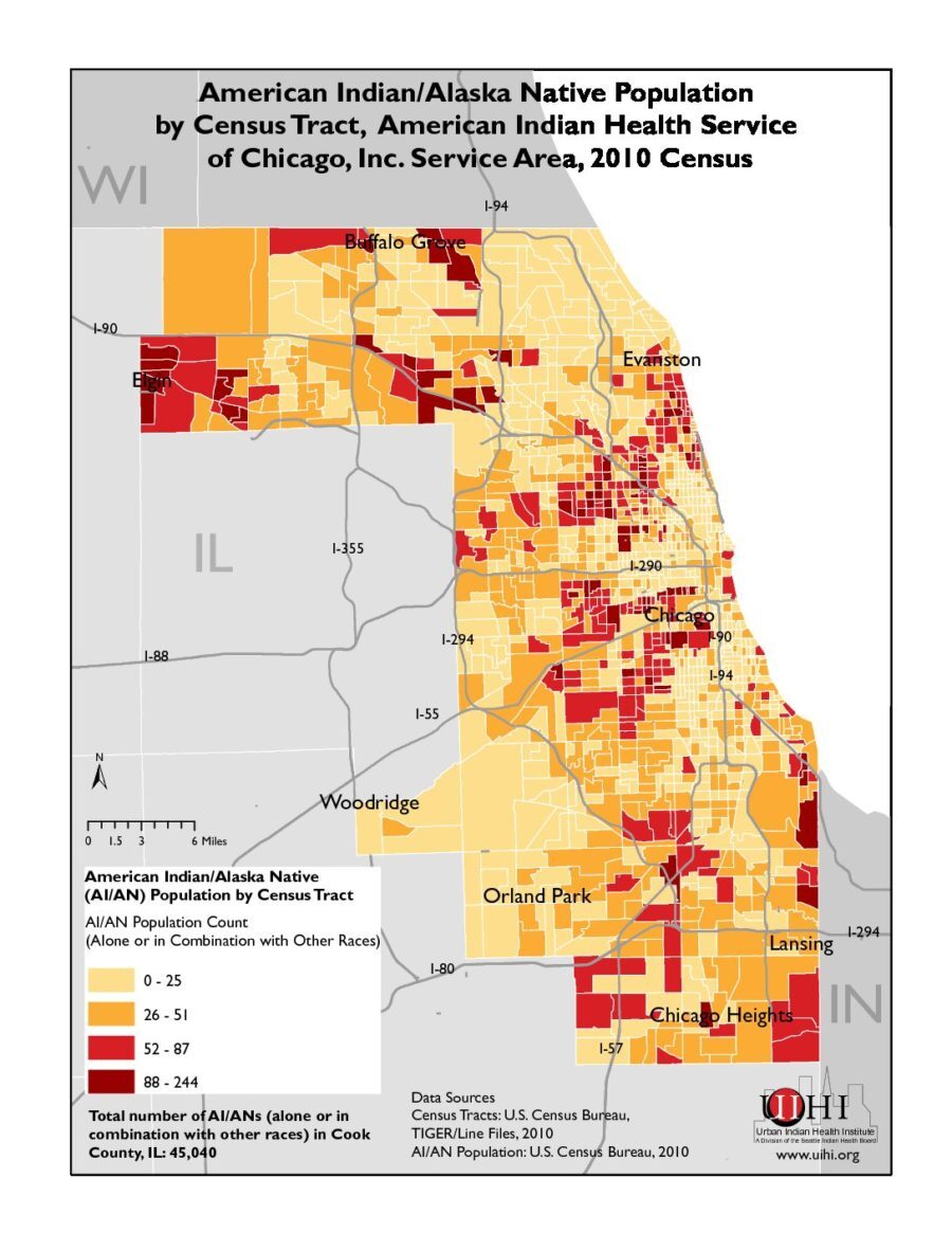 American Indian/Alaska Native Population by Census Tract: American Indian Health Service of Chicago, Inc. Service Area, 2010 Census