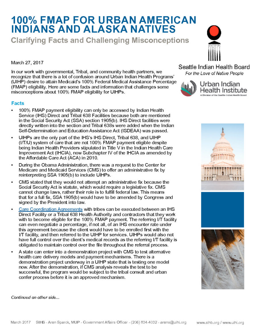 Policy Brief: 100% FMAP for Urban American Indians and Alaska Natives