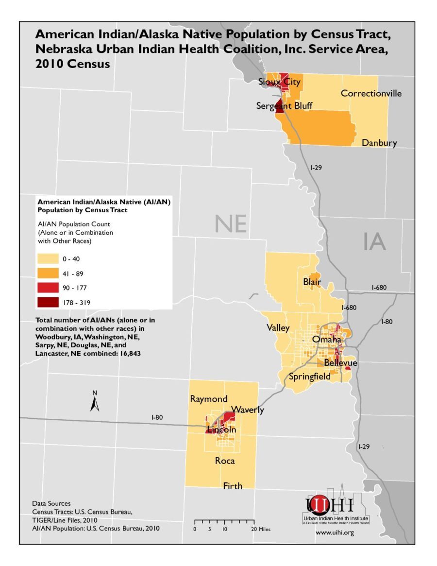 American Indian/Alaska Native Population by Census Tract: Nebraska Urban Indian Health Coalition, Inc. Service Area, 2010 Census