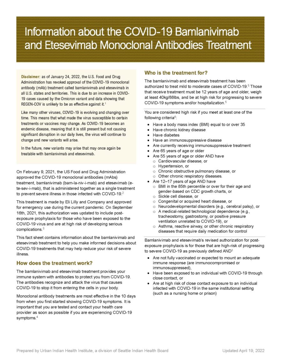 Information about the COVID-19 Bamlanivimab and Etesevimab Monoclonal Antibodies Treatment – Revoked
