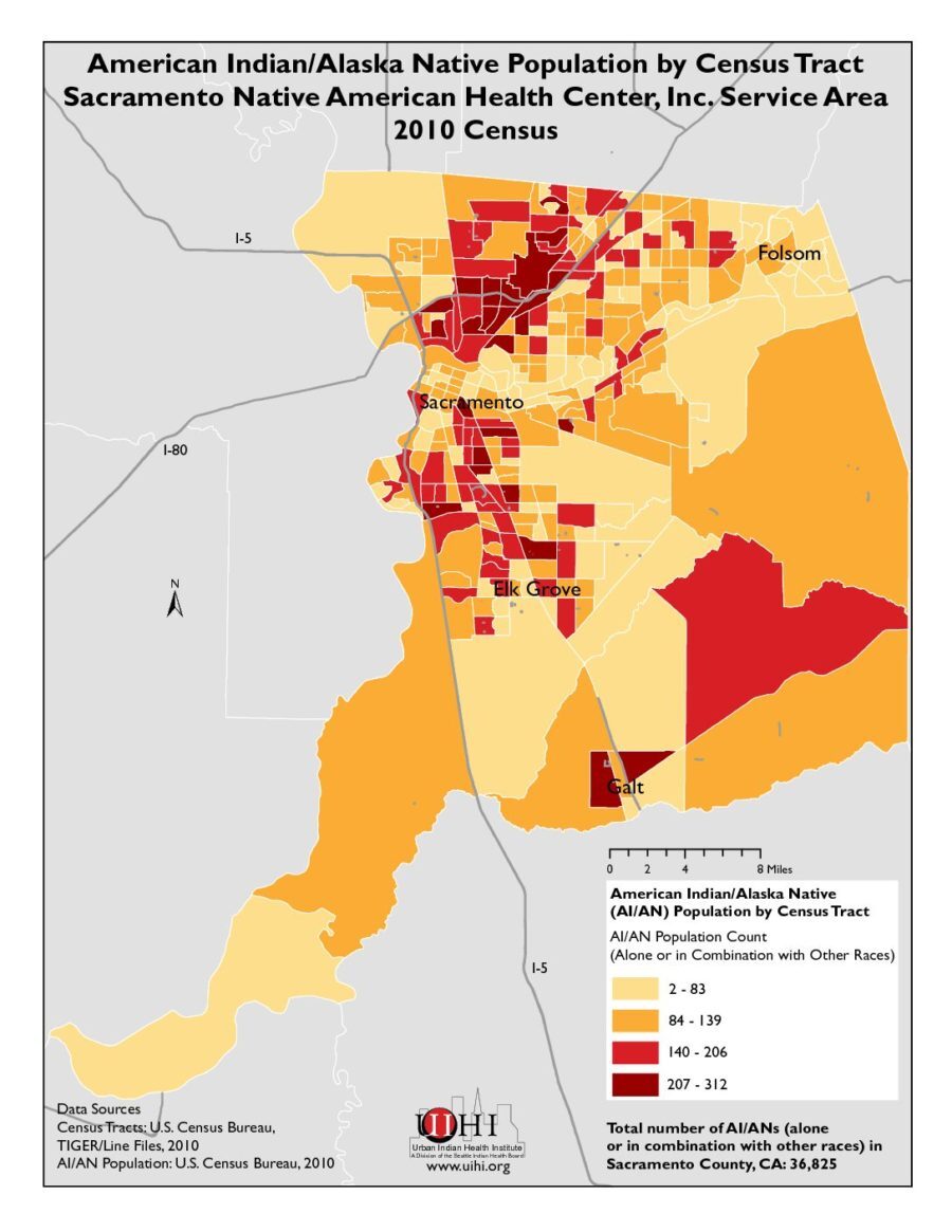 American Indian/Alaska Native Population by Census Tract: Sacramento Native American Health Center, Inc. Service Area, 2010 Census