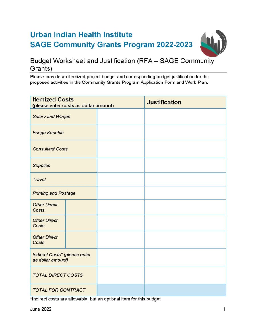 Sage Grants Budget Worksheet and Justification 2022–2023